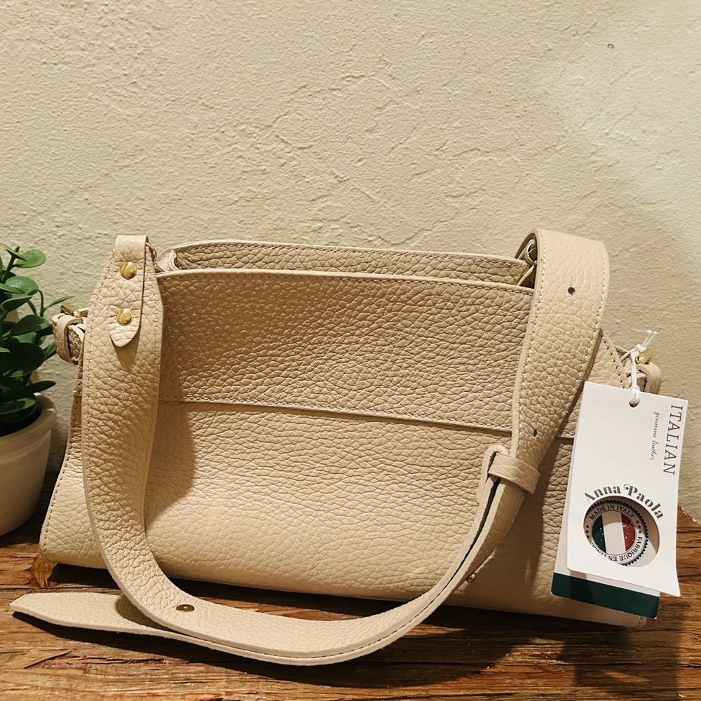 🇮🇹Anna Paola Beige Italian Pebble Leather Shoulder Bag NWT